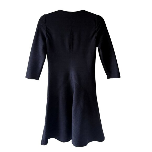 Wolford Size XS Black V-Neck Ribbed A-Line Midi Shania Dress Stretch 3/4 Sleeves - Picture 9 of 12